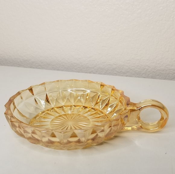 Vintage Jeanette Glass Amber Orange Peach Windsor Candy Dish Carnival Glass 5" - Picture 7 of 7